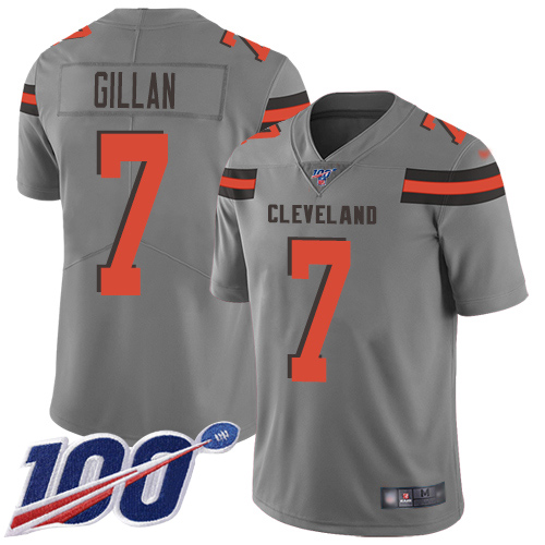 Cleveland Browns Jamie Gillan Men Gray Limited Jersey #7 NFL Football 100th Season Inverted Legend->cleveland browns->NFL Jersey